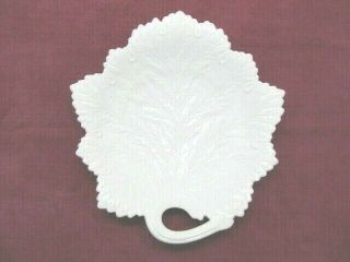 Vintage Fenton Opaque White Milk Glass Leaf Shape Large Plate 10 - 1/2” Wide - Euc