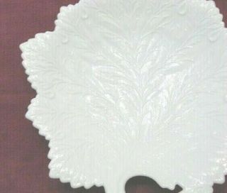 Vintage Fenton Opaque White Milk Glass Leaf Shape Large Plate 10 - 1/2” Wide - EUC 3