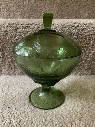 Vintage Avacado Olive Green Indiana Covered Candy Dish Bowl W/ Lid Top