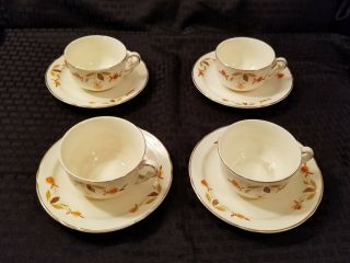 Vintage Hall Autumn Leaf Jewel T Tea Cups and Saucers Set of 4 2