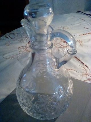 Glass Cruet Vinegar Oil Etched Design W Poinsettia Pattern