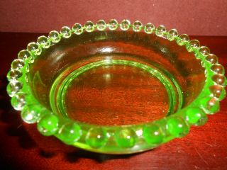 Green Vaseline Glass Candlewick Candy Dish Nappy Soap Jam Tip Tray Bowl Uranium