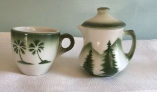 Jackson China - Creamer With Lid - Trees / Demitasse Cup With Palm Trees
