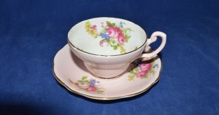 1850 E B Foley Pink Floral Roses Vintage Bone China Tea Cup & Saucer,  England