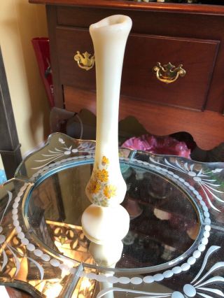 Vtg.  Fenton Custard Satin Glass - Daisy 9 " Swung Bud Vase Artist Signed