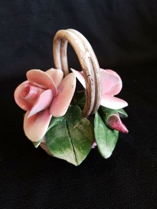 Vintage Nuova Capodimonte Porcelain Pink Flowers Roses In Basket