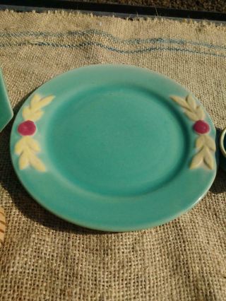 Green Coors Pottery Rosebud Honey Pot And Plate