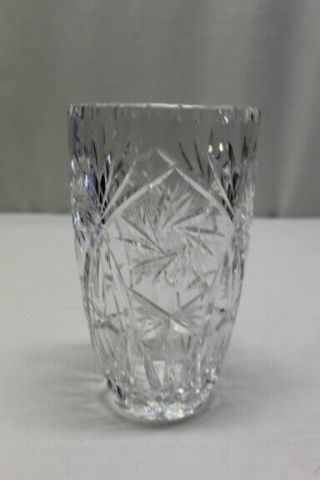 Large Tapered Crystal Cut Glass Starburst Vase