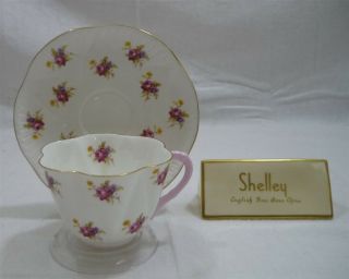 Shelley England Fine Bone China Dainty Shape Rose & Flower Tea Cup & Saucer Duo