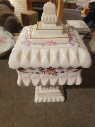 Westmoreland Hand Painted White Milk Glass Wedding Bowl Covered Candy Dish
