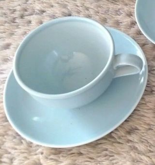 Russel Wright Stoneware Casual China Flat Cup Mug & Saucer Set Iroquois Blue