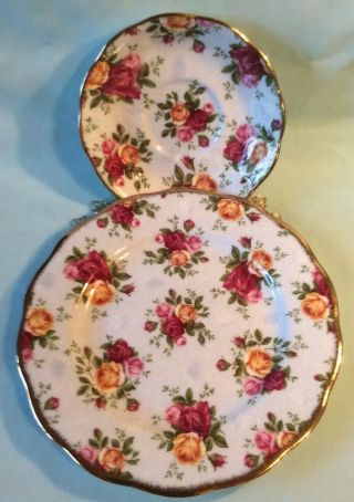 2002 Royal Albert Old Country Roses Blue Damask Luncheon Plate And Saucer