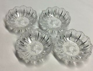 Set Of 4 Press Glass Dessert/fruit Cups Bowls With A Scalloped Edge