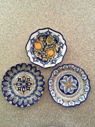 I.  Godinger Co Tuscan Decorative Plates 7.  25” Navy,  White & Gold - 3 Plates