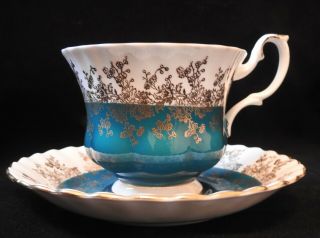 Royal Albert Teacup And Saucer Pattern 4396 Teal