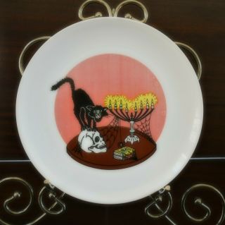 Vintage Halloween Decor Ceramic Food Plates,  3 Piece With Spooky Scenes.
