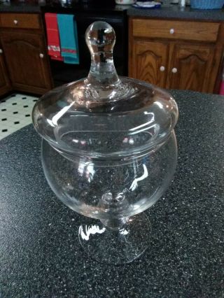 Footed 9 " Clear Glass Candy Dish/apothecary Jar With Lid,  Pre - Owned,