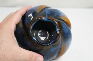 Arts Crafts Revival Twisted Blue Drip Glaze Rust Art Pottery Bowl Vase Signed 5