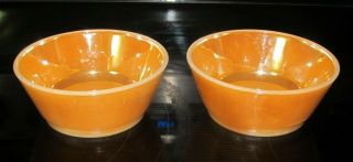 Vintage 2 Anchor Hocking Fire King Dinnerware Orange Peach Luster Dessert Bowls