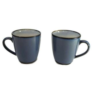 Sango Nova Set Of 2 Mugs Coffee Cups Blue Purple Black W/ White Interior