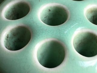 1930 ' s Depression Era Green Cowan Art Pottery Flower Frog 8 Hole Signed 4