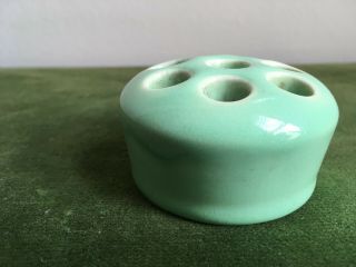 1930 ' s Depression Era Green Cowan Art Pottery Flower Frog 8 Hole Signed 5