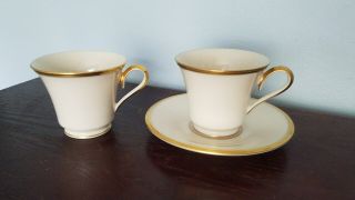 Lenox Eternal Ivory & Gold Tea Cups And Saucer Set Of 2 Cups And 1 Saucer Euc