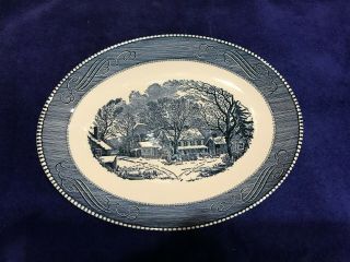 Vintage Currier & Ives Blue Oval Platter