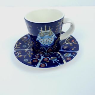 Iittala Taika Blue Owl Espresso Demitasse Cup 3.  4 Oz Plus Saucer Finland