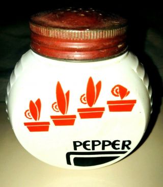 Fire King Vintage White Milk Glass Pepper Shaker Metal Lid