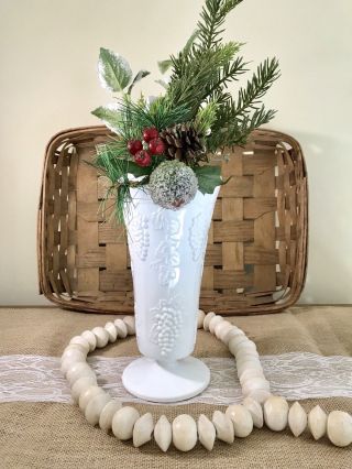 Vintage Indiana Colony Harvest Milk Glass Grape Leaves Large Flower Vase