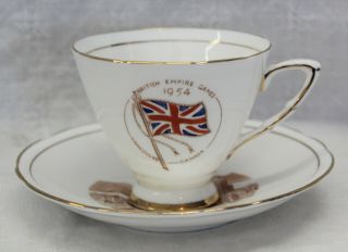 Vtg Royal Stafford England 1954 British Empire Games Tea Cup & Saucer Vancouver 2