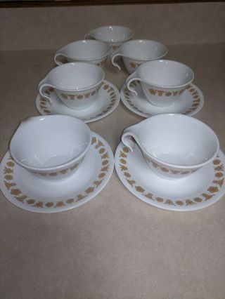 Vintage Corning Corelle (6l) Cups And (4) Saucers Gold Butterfly Set