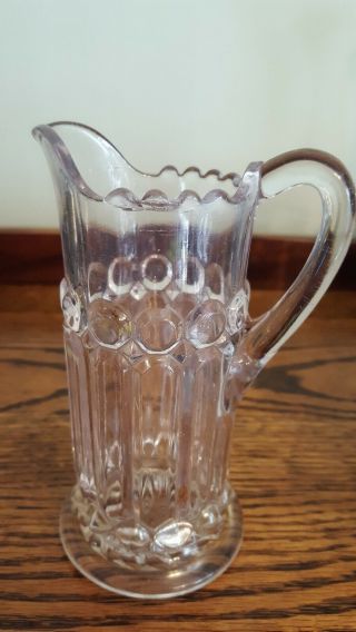 Vintage 5 1/4 " Tall Clear Glass Crystal Creamer Pitcher With Saw Toothed Edge