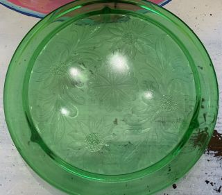 Vintage Green Depression Glass Jeannette Sunflower 3 Footed Cake Plate 10 "