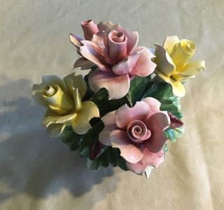 Vintage Nuova Capodimonte Porcelain Basket Of Roses (x960) Made In Italy