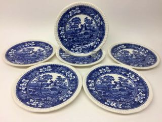 6 Copeland Spodes Tower England Blue Old Mark 6.  5” Bread Side Plates Xlnt Cond