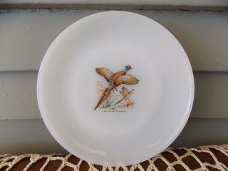 Vintage Fire King White Milk Glass Bread Plate Game Bird Ring Necked Pheasant