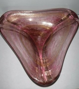VINTAGE Art MURANO GLASS Purple GOLD DUST Glitter SPIRAL SWIRL BOWL Dish 2