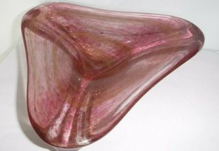 VINTAGE Art MURANO GLASS Purple GOLD DUST Glitter SPIRAL SWIRL BOWL Dish 3