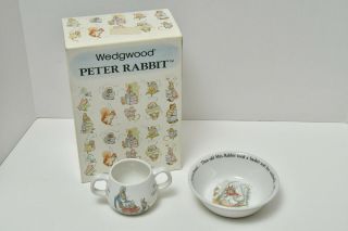 Vintage Wedgwood Peter Rabbit Bone China Bowl & Handled Cup In Gift Box
