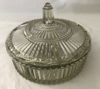 Rare Vtg Divided Clear Glass Round Covered Relish/nut/candy Dish Fluted Rim
