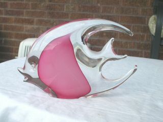 Murano Italian Pink And Clear Tropical Fish Art Glass Sculpture Figurine