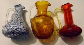 3 BLENKO Crackle Glass Pitchers Ruby Red Vintage hand applied texture 2