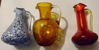 3 BLENKO Crackle Glass Pitchers Ruby Red Vintage hand applied texture 3
