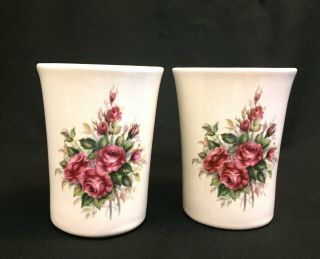 Set Of 2 Old V B Athena Rose Ceramic Bath Tumbler California Pottery Usa