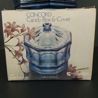 Vintage Indiana Glass Concord blue covered candy dish 4