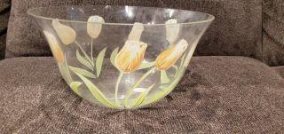 Princess House Cottage Tulip Crystal 10 " Large Salad Bowl Hand Ptd