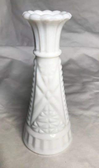 Vintage White Milk Glass Diamond Cut Bud Vase - 6 " In Height