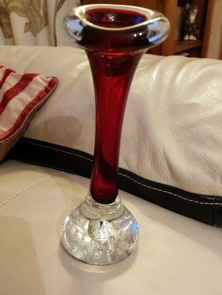 Vintage Swedish Aseda Glasbruk Jack In The Pulpit Bud Red Glass Vase